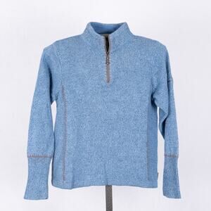 Woolrich x Beaver Creek Resort Women's Sweater Blue Ramie Wool 1/4 Zip Mock Neck